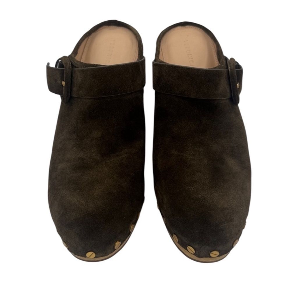 New VERONICA BEARD DACEY Buckle Clogs MULE PLATFORM Chocolate Brown SUEDE 9.5 - Picture 2 of 12